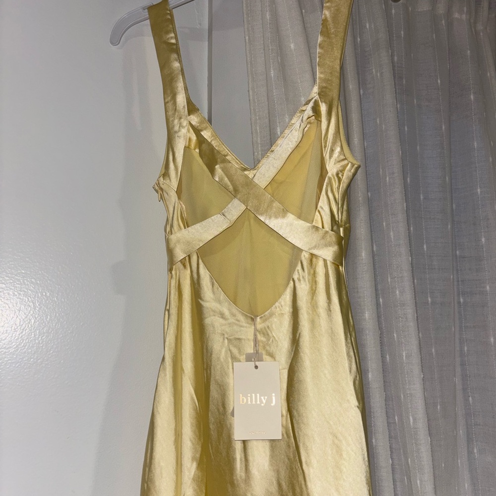 billy j Yellow Satin Maxi Dress with Crisscross Back